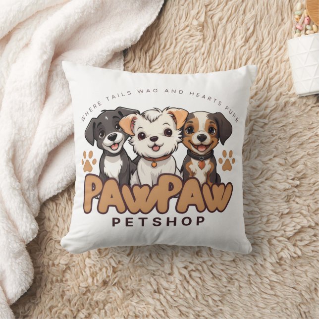 Almofada Cute Dog Lovers "Paw Paw Pet Shop" Throw Pillow (Cobertor)