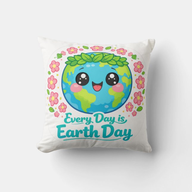 Almofada Cute Earth Day Throw Pillow (Frente)