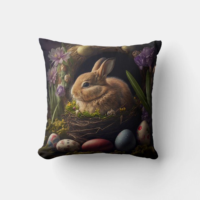 Almofada Cute Easter Bunny in nest and eggs around (Frente)