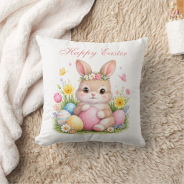 Almofada Cute Easter Bunny Rabbit Pink Blush Peony