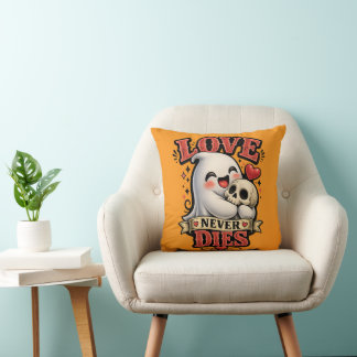 Almofada Cute Fantasma Crânio Amor Nunca Morre Dia das Brux