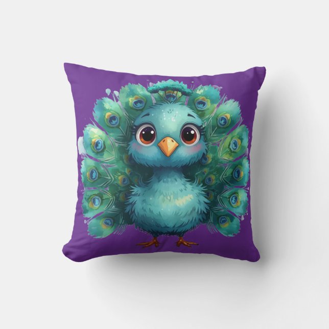 Almofada Cute Fantasy whimsical Blue Peacock (Frente)