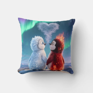 Almofada Cute Fire and Ice Penguin Northern Lights