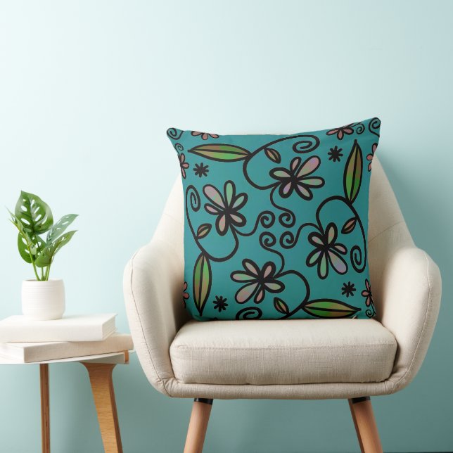 Almofada Cute Floral Pattern Teal (Cadeira)