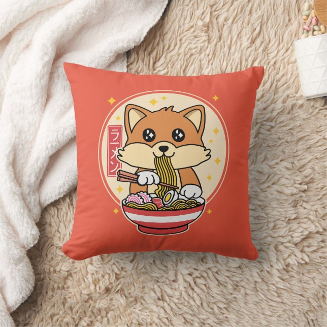 Almofada Cute Fox Eating Ramen Kawaii - Presente de Comida  (Cobertor)