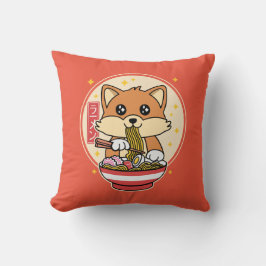 Almofada Cute Fox Eating Ramen Kawaii - Presente de Comida 