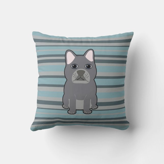 Almofada Cute French Bulldog Blue Striped (Verso)