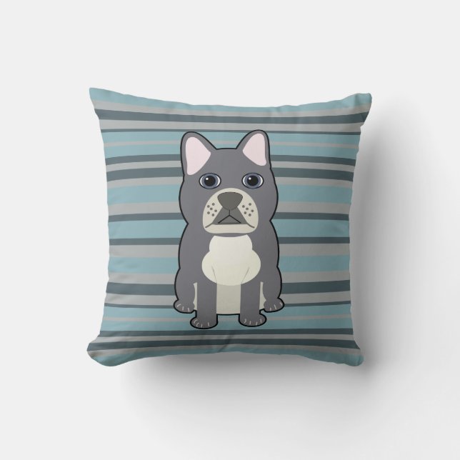 Almofada Cute French Bulldog Blue Striped (Frente)