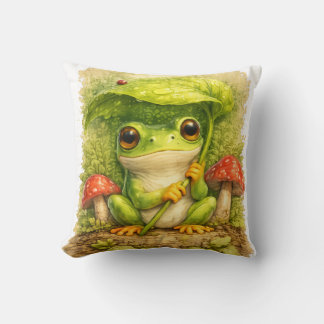 Almofada Cute Frog Under Leaf Umbrella Kawaii Woodland Rain