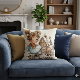 Almofada Cute Gingerbread Girl in Teacup Christmas