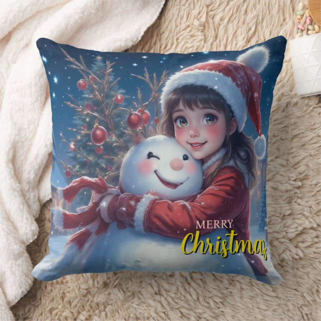 Almofada Cute Girl And Snowman Christmas (Cobertor)