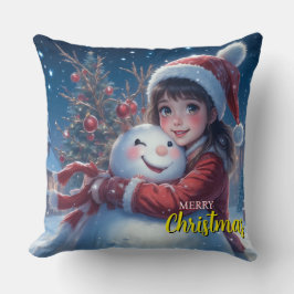 Almofada Cute Girl And Snowman Christmas