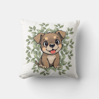 Almofada Cute Green Puppy Pillow – Minimal Nature Dog Decor