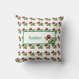Almofada Cute green tractor and red barn personalized 