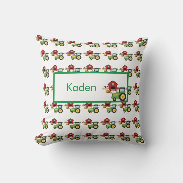 Almofada Cute green tractor and red barn personalized  (Frente)
