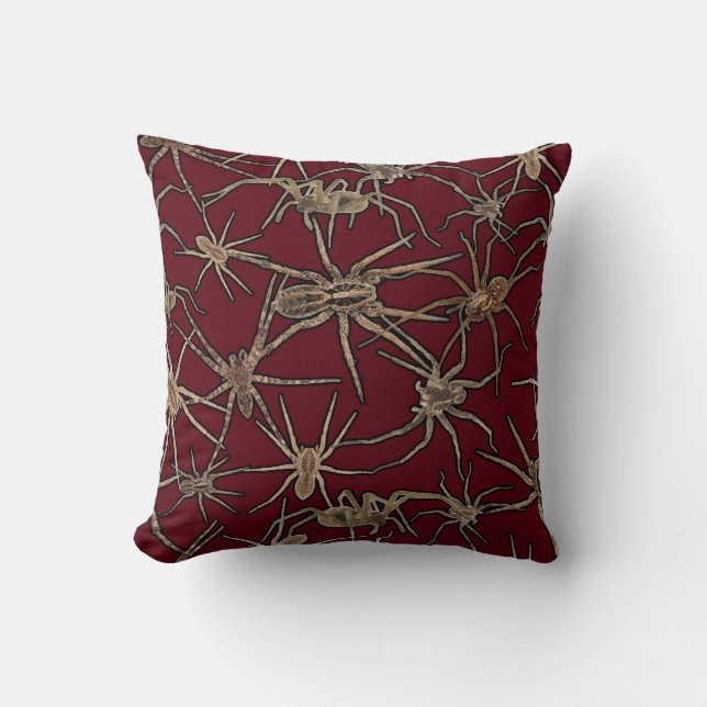 Almofada Cute Halloween Spiders on Blood Red (Frente)