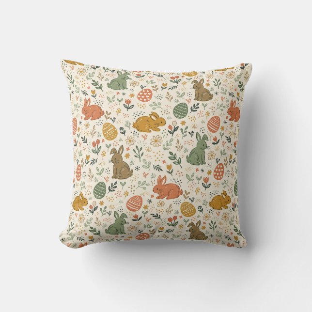 Almofada Cute Hand Drawn Spring Bunnies Throw Pillow (Frente)