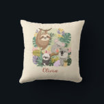 Almofada ​Cute Jungle Animals Floral Custom Name Throw pil<br><div class="desc">Brighten up your child's room with this adorable throw pillow featuring a charming trio of jungle friends: a sloth, a koala, and a panda, all nestled in lush tropical greenery. This personalized pillow includes the name 'Olivia' in a sweet script that you can easily customize. Perfect for a jungle-themed nursery,...</div>