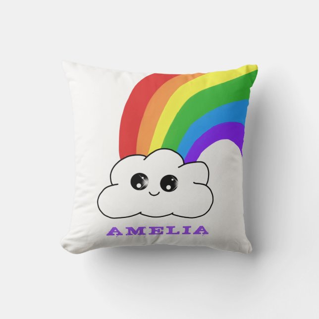 Almofada Cute Kawaii Cloud Rainbow Kid Nome (Frente)