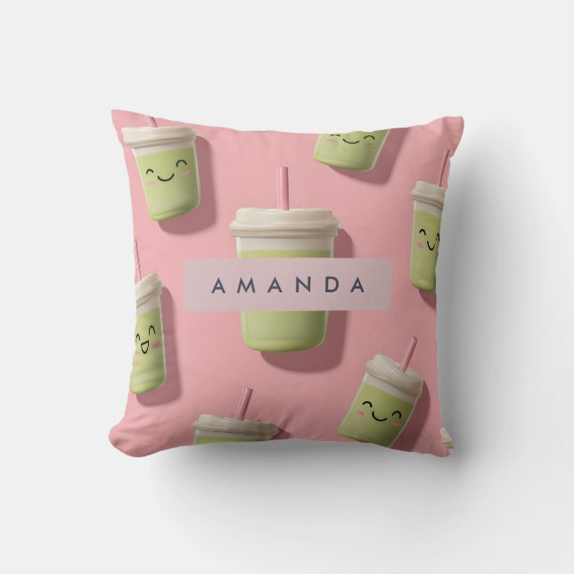 Almofada Cute Kawaii Pastel Smoothie Matcha Personalizado (Frente)