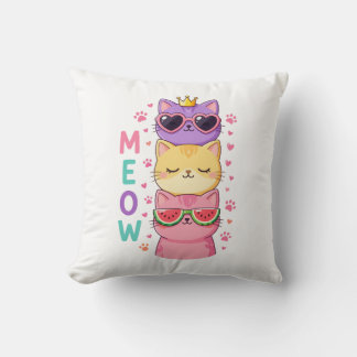 Almofada Cute Kawaii Stacked Cats Sunglasses Meow