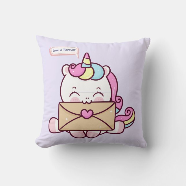 Almofada Cute Kawaii Unicorn Love Illustration (Frente)