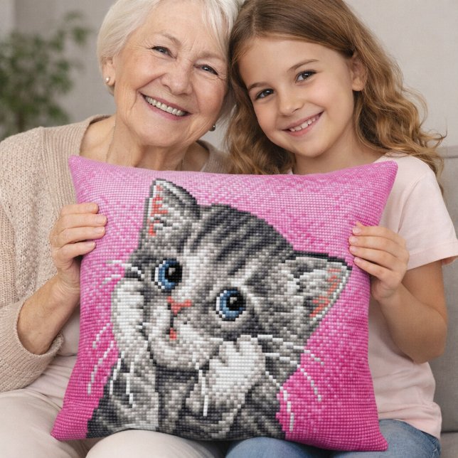 Almofada Cute Kitten Cross Stitch Throw Pillow (Criador carregado)