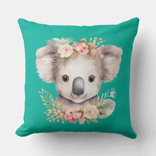 Almofada Cute Koala Turquoise Throw Pillow (Frente)
