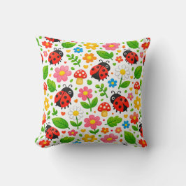 Almofada Cute Ladybugs Floral Kids with Flowers and Leaves