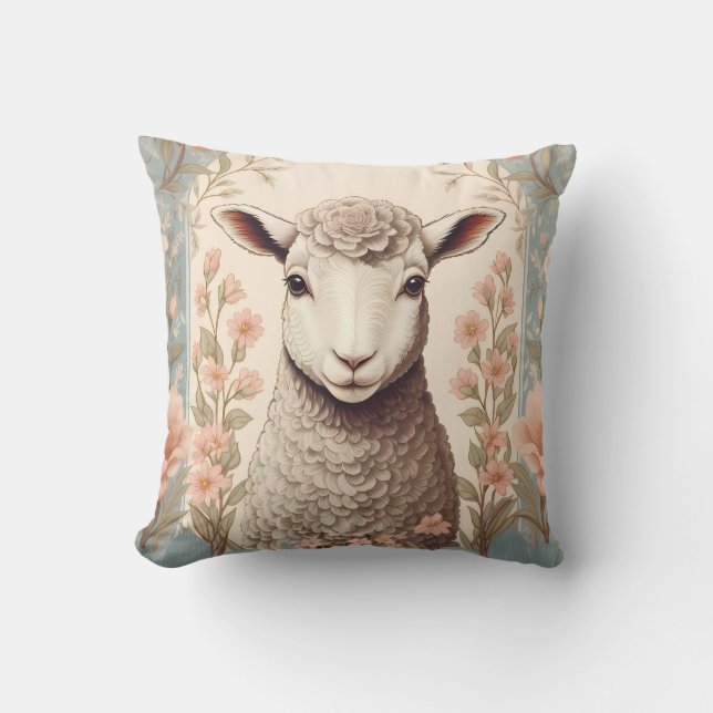 Almofada Cute Lamb Delicate Pastel Floral (Frente)