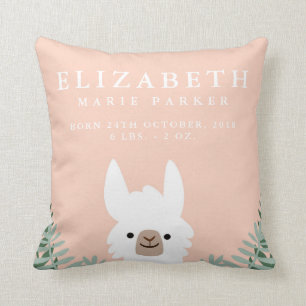 Almofada Cute Llama Birth Anunciation Stats Nursery Travess