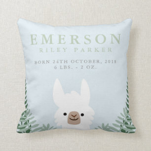 Almofada Cute Llama Birth Anunciation Stats Nursery Travess
