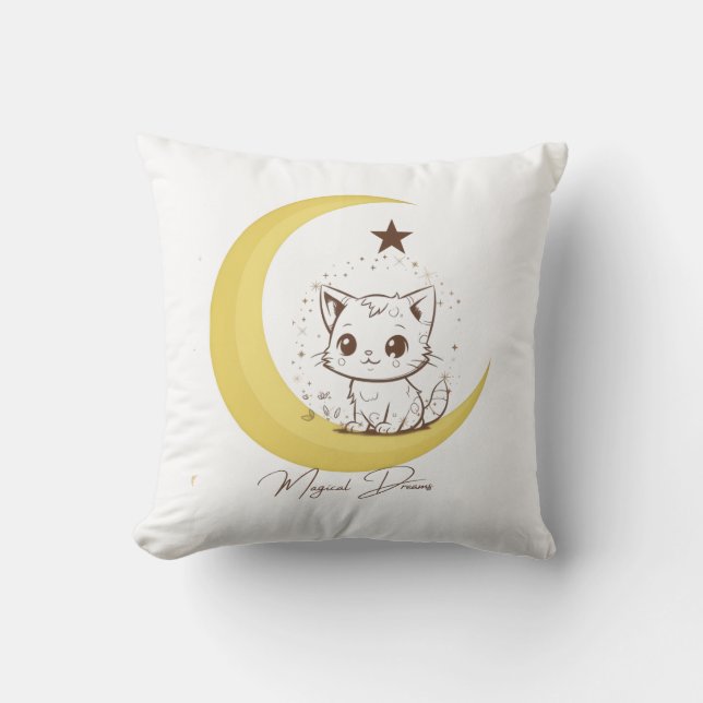 Almofada Cute Magical Cat on Moon Starry Dreams - Round Cla (Frente)