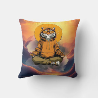 Almofada Cute Meditating Tiger – Zen Animal Cartoon Design