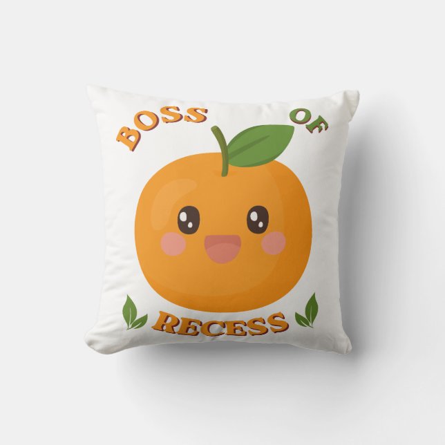 Almofada Cute Orange "Boss of Recess" Kids Throw Pillow (Frente)