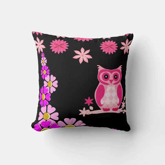 Almofada Cute Owl Black Decorative Throw Pillow  (Frente)