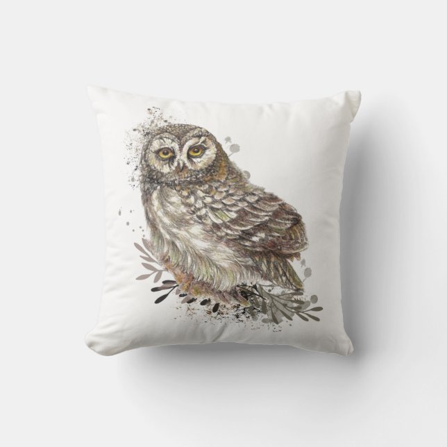 Almofada Cute Owl ,Watercolor Bird Nature  (Frente)