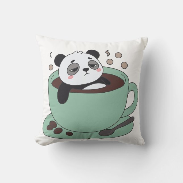 Almofada Cute Panda In Coffee Cup Coffee Lover Gift (Frente)