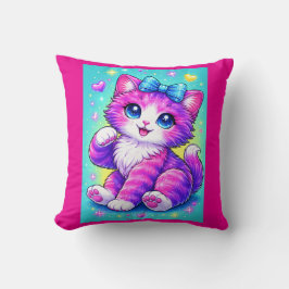 Almofada Cute Pastel Kitten Pillow Design with Bow and Spar