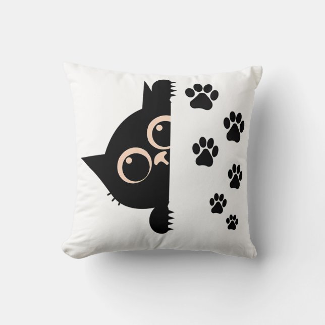 Almofada Cute Peeking Cat Pillow with Paw Prints (Frente)
