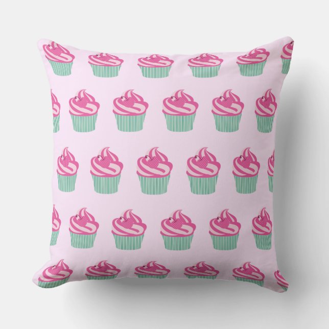 Almofada Cute Pink Cupcakes Pattern Pastel Pink (Frente)