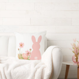 Almofada Cute Pink Easter Bunny with Spring Flowers 