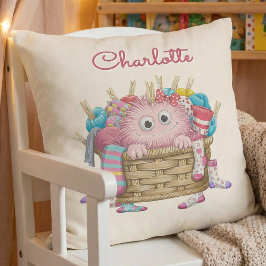 Almofada Cute Pink Fluffy Sock Monster Kids Design