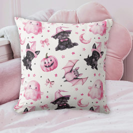 Almofada Cute Pink Halloween Ghosts & Dogs Throw Pillow