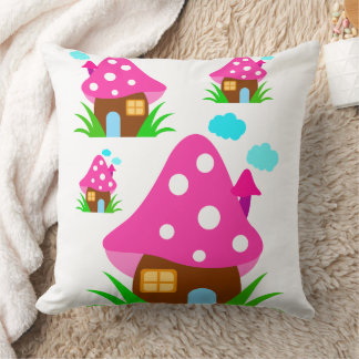 Almofada Cute Pink Mushroom House and Clouds  Baby Blanket