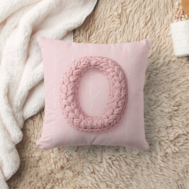 Almofada Cute pink O monogram initial crocheted letter boho (Cobertor)