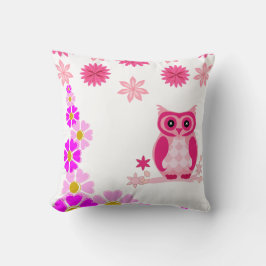 Almofada Cute Pink Owl Decorative White Throw Pillow