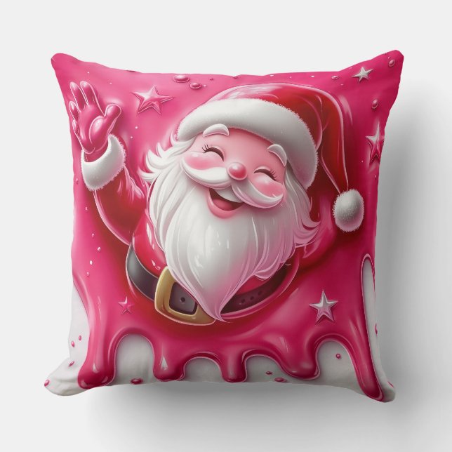 Almofada Cute Pink Santa Throw Pillow | Christmas Pillow (Frente)