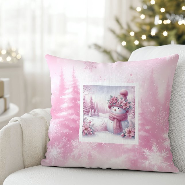 Almofada Cute Pinkmas Christmas Scene Snowman Pillow Gift (Cute Pinkmas Christmas Scene Snowman Pillow Gift)