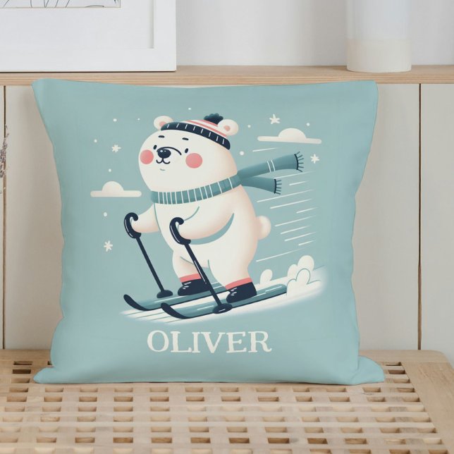 Almofada Cute Polar Urso Curto de Esqui Whimsical Personali (Criador carregado)